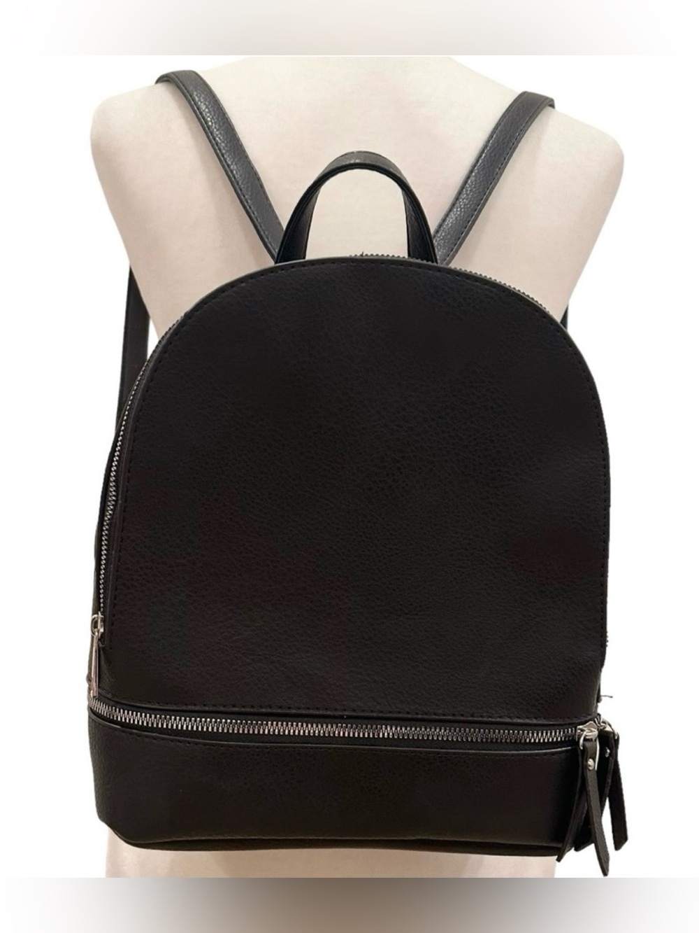 NWOT Black Faux Leather Backpack With Silver Hardware